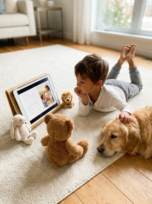 Dad and son reading in the car